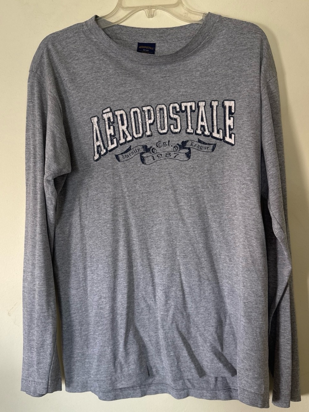 Aeropostale Light Gray Long-Sleeve Crewneck Logo Shirt